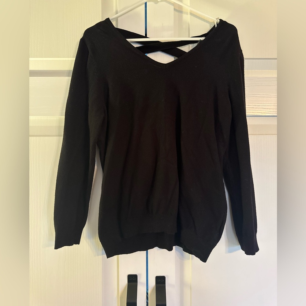 Black Sweater with Criss Cross Back Detail